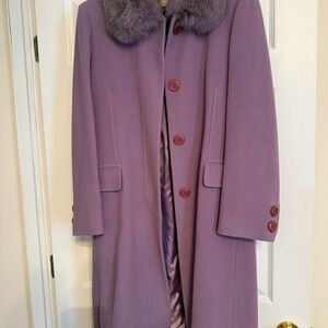 ALBERT NIPON LAMBSWOOL COAT WITH REAL POLAR FOX COLLAR, SIZE 8